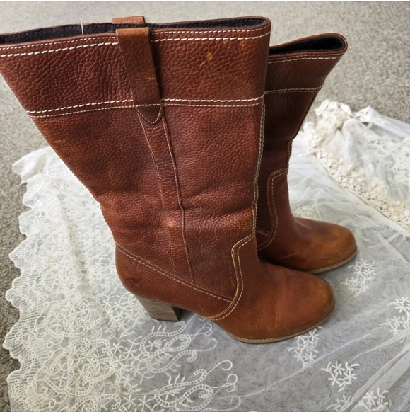 Timberland Rudson Cognac Brown Leather Tall Heeled BootsGenuine LeatherSize 10 - Picture 6 of 14